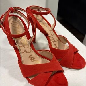 Size 7 | Sam Edelman Bold Red Suede Heels (Poppy Red)